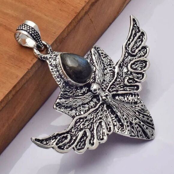 Labradorite Ethnic 925 Stamped Silver Handmade Fairy Fae Pendant Jewelry 2.56" - Picture 4 of 4